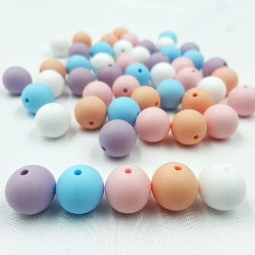 Vista 4 de Cuentas sueltas de silicona de 0.591 in, 50 unidades para collares y pulseras de bricolaje, accesorios de joyería