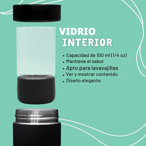 Vista 2 de Mini Envase Hermético de Almacenamiento - Sellado al Vacío Aislado con Tarro de Vidrio Anidado - Protección UV, Acero Inoxidable con Control