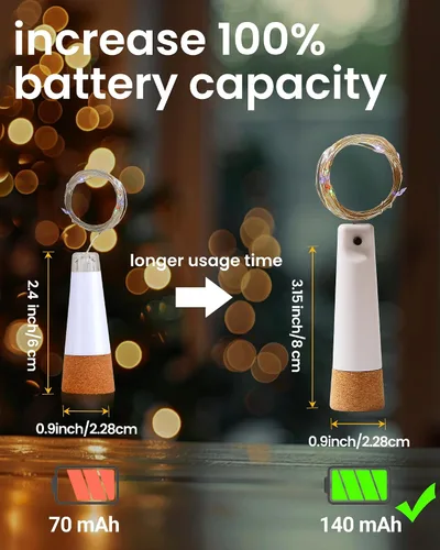 Vista 4 de tuhood Luces de botella de vino con corcho, paquete de 4 20 luces LED recargables con modo de luces múltiples, para decoraciones de Halloween