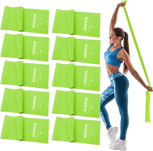 Vista 7 de DEEKIN Juego de 10 bandas de resistencia profesionales para ejercicio, sin látex, para pilates, terapia física, entrenamiento de fuerza, yoga