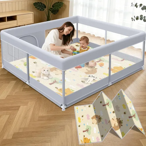 Vista 9 de XVISHX Corralito para bebés de 50 x 50 pulgadas, corralito para bebés y niños pequeños, corralito de juegos para interiores y exteriores, con tela