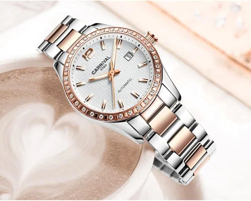 Vista 3 de Reloj mecánico automático de diamantes para mujer, acero inoxidable, zafiro impermeable, elegante reloj azul, Mecánico, cuerda automática
