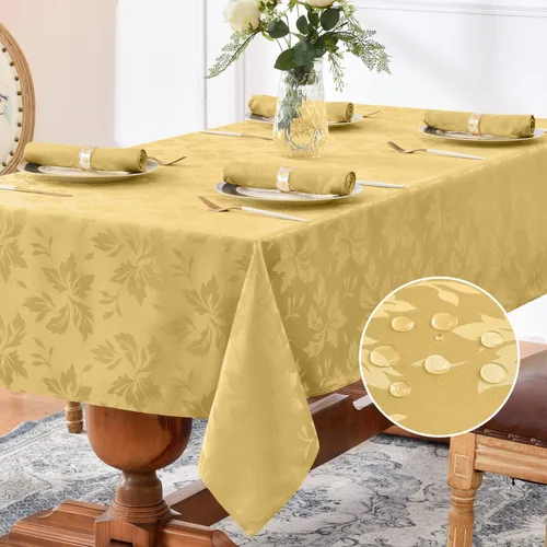 Vista 20 de Romanstile Mantel rectangular de jacquard de primavera, impermeable, diseño floral de damasco, manteles decorativos de tela pesada para cenas