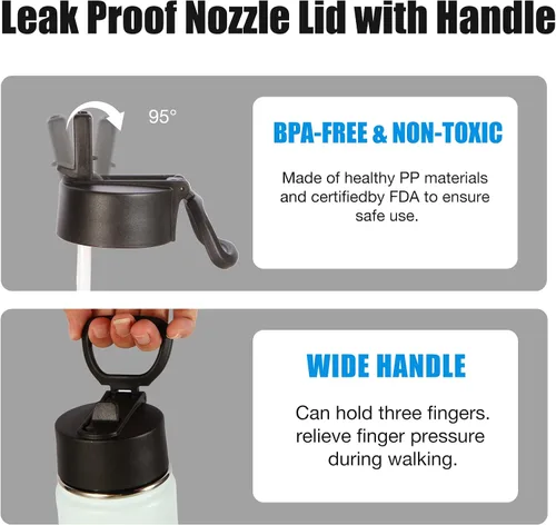 Vista 6 de Volhoply Botellas de agua aisladas de 22 onzas con tapa con popote, botella deportiva de acero inoxidable con asa, tazas de agua de metal al vacío