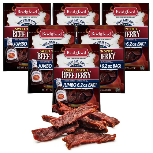 Vista 9 de Bridgford Sweet Baby Ray's Beef Jerky Sweet N Spicy 6.2 onzas, paquete de 3 – Cecina de res dulce y picante alta en proteínas para tu preferencia