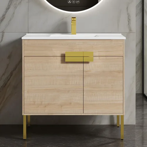Vista 14 de Blossom Mueble de baño con fregadero de cerámica, roble clásico, 24 Classic Oak