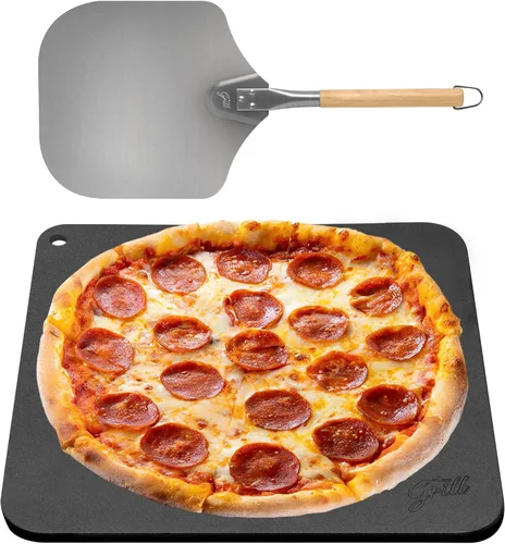 Vista 12 de Hans Grill Pizza Stone PRO XL, piedra rectangular para hornear con cáscara de aluminio