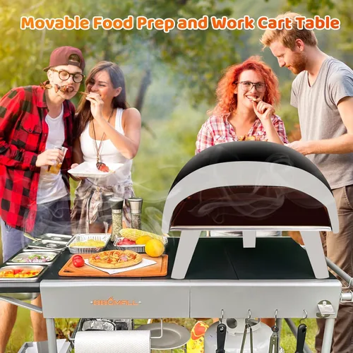 Vista 2 de Carro de horno de pizza para mesa y mesa para Ooni Koda/Karu/Fyra 16 y 12 con estación de cobertura de pizza, carrito de trabajo movible