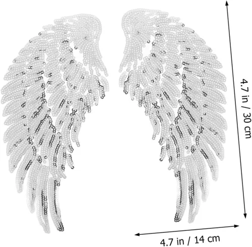 Vista 2 de Sequin Angel Wings Iron-on Applique Patch DIY Embroidered Cloth Decor for Jackets Backpacks Holiday Costumes Silver