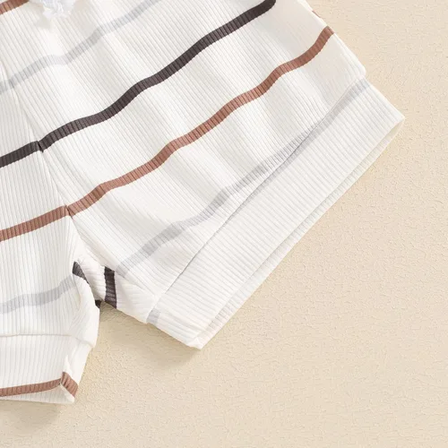 Vista 77 de Ropa de bebé niño sin mangas + pantalones cortos con estampado a rayas con bolsillos, 2 piezas de trajes de verano