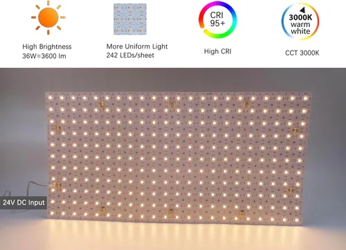 Vista 2 de Paquete de 4 hojas de retroiluminación LED de 24 V, 36 W, 3000 K, blanco cálido, 19.3 x 9.6 pulgadas cada unidad, panel LED flexible regulable