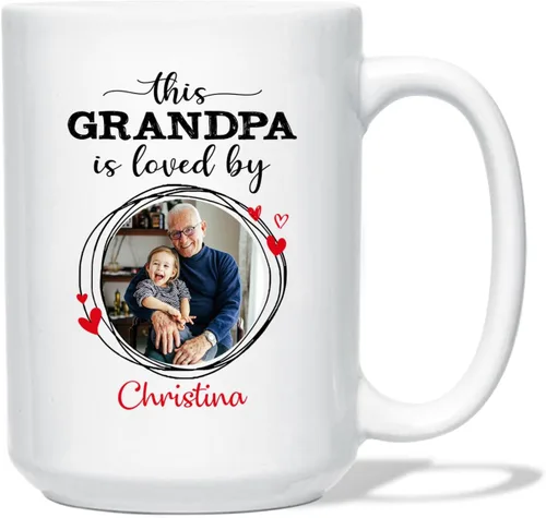 Vista 9 de Taza de café de cerámica con texto en inglés «Best Grandpa Add Photo », regalos para abuelo, abuelo, papá, amapola, Día del Padre, taza de café