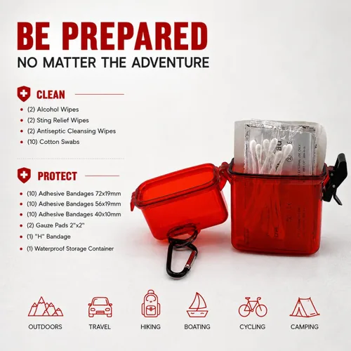 Vista 4 de Kit de primeros auxilios para automóvil, viajes, camping, deportes, compacto, impermeable, protección esencial