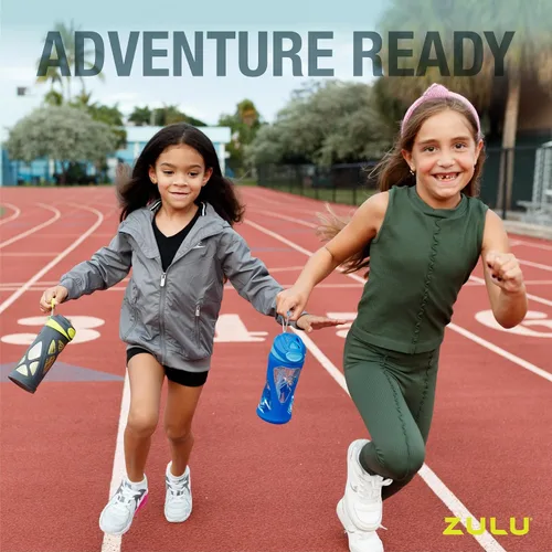 Vista 7 de ZULU Torque 16oz Plastic Kids Water Bottle with Silicone Sleeve and Leak-Proof Locking Flip Lid, Soft Touch Carry Loop for School Backpack
