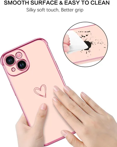 Vista 5 de BENTOBEN Funda para iPhone 15 Plus, diseño de corazón de lujo, chapado en oro, delgada, flexible, TPU para parachoques, para mujeres, hombres