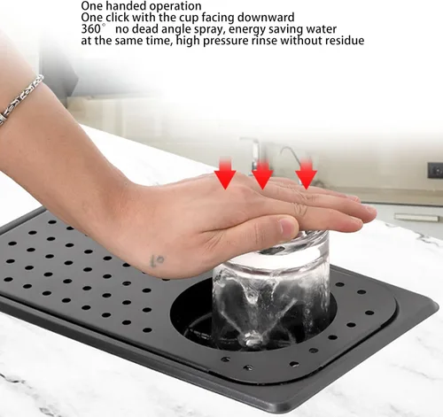 Vista 3 de Enjuagadora de jarra con rotación de 360 grados, enjuague de vidrio para fregadero de cocina, arandela de vasos de acero inoxidable con bandeja