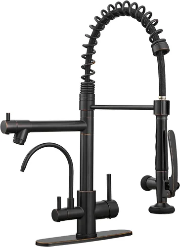 Vista 12 de Fapully Grifo de cocina comercial de oro cepillado con rociador desplegable