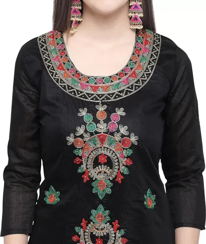 Vista 2 de Salwar - Conjunto de traje kameez para mujer, listo para usar, vestido de punjabi indio de talla grande, vestido de fiesta Patiala para mujer, negro