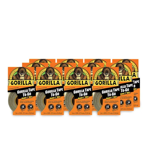Vista 14 de Cinta Gorilla, Mini Cinta de Ducto para llevar, 1" x 10 yardas tamaño de viaje, negro, (paquete de 2)