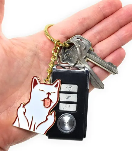 Vista 2 de Llavero de gato Lindo llavero de gato de dedo medio Llavero para mujer con dije de gato Llaveros divertidos para bolso, bolso, llaves Llaveros