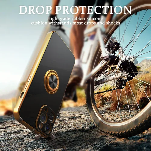 Vista 6 de IDweel Funda para iPhone 13 Pro Max con soporte de anillo de 360°, soporte magnético, ligera, delgada, borde de oro rosa, TPU suave, protección