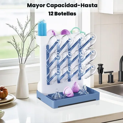 Vista 2 de Estante de secado de biberones: soporte vertical para botellas grandes que ahorra espacio, estante de secadora de pie Boon, accesorio para bebés