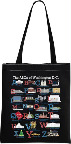 Vista 8 de MNIGIU Washington DC Alphabets Tote Bag Washington DC Souvenir Gift Washington DC Welcome Bag