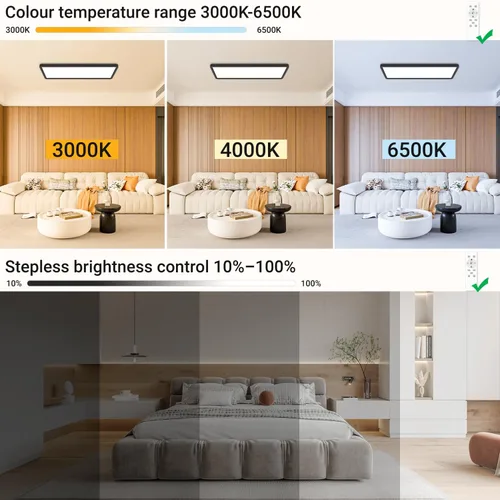 Vista 3 de zemty Luz LED de panel plano con control remoto de 22.8 x 7.8 pulgadas, 32 W, 3500 lúmenes, temperatura de color 3000 K-6500 K, lámpara de techo