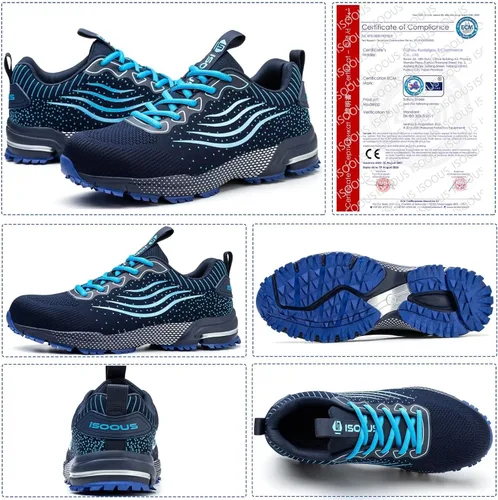 Vista 4 de Zapatos de punta de acero para hombres y mujeres, zapatos de seguridad ligeros, cómodos, con puntera de acero, zapatos de trabajo indestructibles