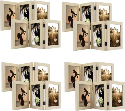 Vista 57 de Golden State Art - Marco decorativo con bisagras para mesa, escritorio, 3 aberturas verticales, con cristal real