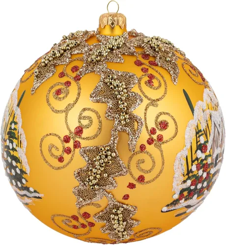 Vista 2 de Adorno de Navidad de Polish Gallery, Explosión Invernal, Bola de Vidrio Soplado (Oro, 6-pulgadas Ø/150mm)