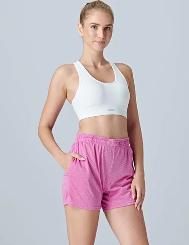 Vista 6 de Paquete de 5 pantalones cortos deportivos para mujer de malla para baloncesto, pantalones cortos sueltos con bolsillos con cremallera, entrepierna