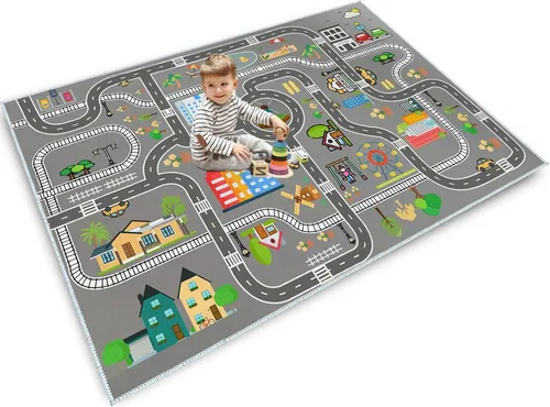 Vista 13 de Alfombra de juego para niños, alfombra de juego para sala de juegos infantil, alfombra de juegos para la vida urbana, ideal para jugar con autos