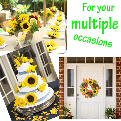 Vista 6 de Flores artificiales, 20 cabezas de girasol de seda de 6 pulgadas de ancho, girasol falso de aspecto real para centros de mesa de boda, decoración
