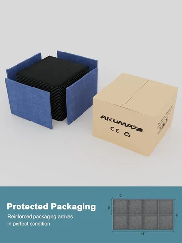 Vista 6 de AKUMAX Paquete de 12 paneles acústicos de pared, paneles de pared adhesivos para paredes, paneles de fieltro PET de 12 pies cuadrados que absorben