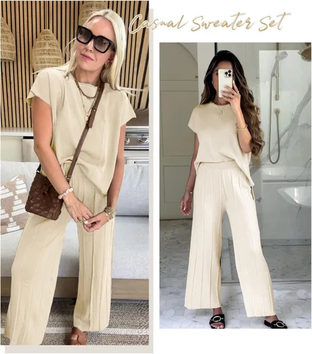 Vista 2 de Conjunto de suéter de 2 piezas para mujer, conjunto de descanso de punto, chaleco y pantalones de cintura alta
