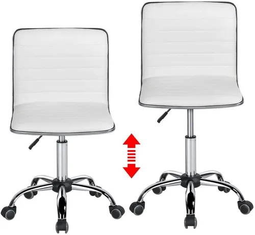 Vista 5 de Yaheetech White Armless Vanity Desk Chair with Wheels, Ribbed PU Leather Blanco