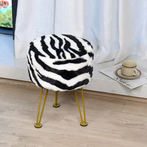 Vista 11 de Otomana de Piel Sintética con Estampado de Vaca 13"x13"x17" Asiento de Banco de Entrada Suave y Mullido Redondo Resistente Otomana de Acento Vaca