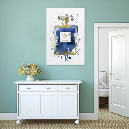 Vista 7 de WEboL Póster de Botella de Perfume Azul Marino Dorado de Moda Pintura Decorativa Lienzo Arte de Pared Imagen Impresión Decoración Moderna