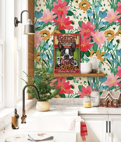 Vista 3 de Papel tapiz floral removible botánico de primavera para baño, papel tapiz botánico para inquilinos botánicos, papel tapiz de contacto de flores