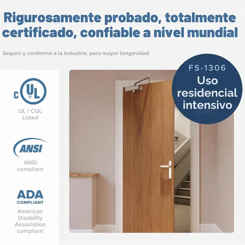 Vista 2 de Cierrapuertas automático (plateado), FS-1306 Cierrapuertas automático hidráulico residencial, bisagra de resorte de cierre automático de grado 3