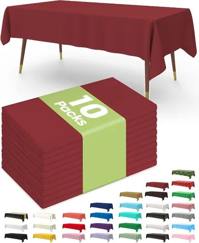 Vista 13 de Pureegg Juego de 10 manteles de plástico desechables, 54 x 108 pulgadas, para fiestas de cumpleaños, picnic, manteles blancos, rectangulares