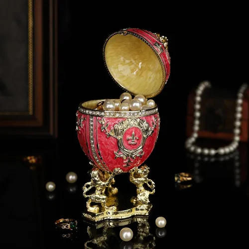 Vista 6 de QIFU Pintado a mano rosa grande Faberge huevo estilo esmalte baratija caja con bisagras, regalo único para la familia (QF2049)