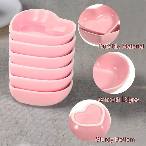 Vista 9 de Regalos de San Valentín para ella, lindos cuencos de cerámica con forma de corazón, mini condimento lateral, platos para condimentos, sushi, soja