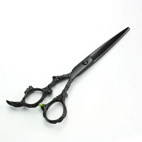 Vista 7 de Tijeras profesionales de corte de pelo de 6.0 pulgadas, mango de dragón negro 440C, tijeras de corte de peluquería, perfectas para peluquería y uso