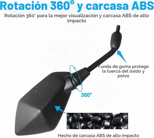 Vista 3 de Trkimal - Espejo retrovisor universal ajustable para motocicleta - Espejo convexo romboidal con perno de rosca 10 mm en sentido horario para el Negro