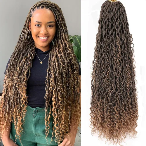 Vista 29 de Goddess Locs - 8 paquetes de cabello de ganchillo Goddess Locs de 10 pulgadas, pelo corto de imitación de ganchillo con rizos pre-enrollados