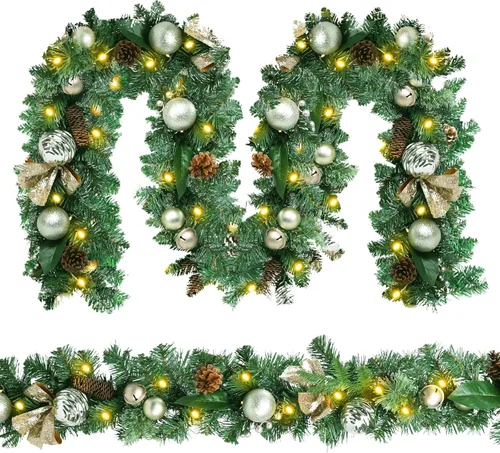 Vista 9 de Guirnalda de Navidad Iluminada para Interiores y Exteriores, Decoraciones de Guirnaldas de Navidad Artificiales con Luz de Repisa, Bastón