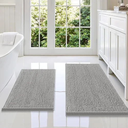Vista 17 de Juego de alfombras de baño Smiry de 2 piezas, suave alfombra absorbente de chenilla y juego de alfombra en forma de U para inodoro, alfombra de baño