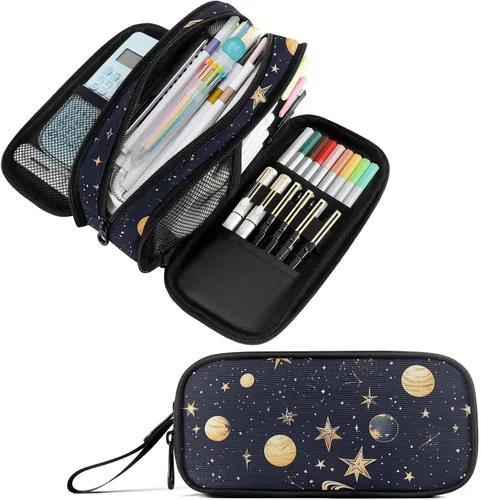 Vista 9 de Fustylead Estuche para lápices de gran capacidad para notas musicales, bolsa de maquillaje multiusos, bolsa de almacenamiento para oficina